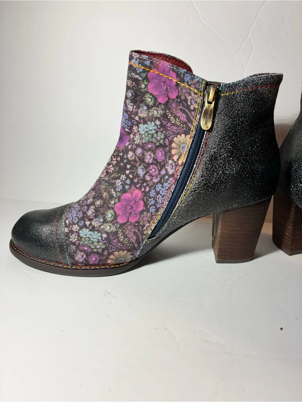 L'Artiste by Spring Step Melvina Ankle Boots Women's US 9 EU 40 Navy Multi Flora